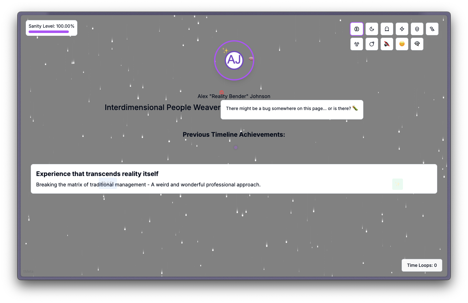 Screenshot of weird AI-generated resume website